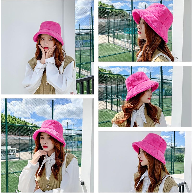 BEARUN Winter Faux Fur Furry Bucket Hat Fluffy Fuzzy Warm Hat Plush Fisherman Hat for Women Men Teens Girls - Image 2